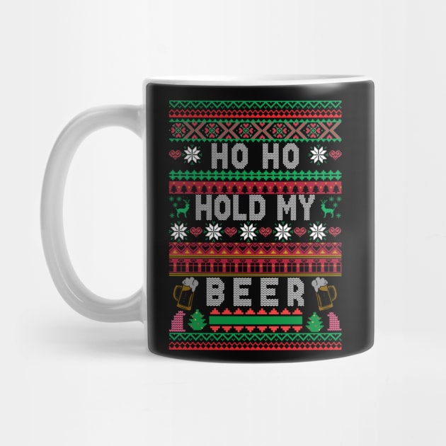 Ho Ho Hold My Beer Ugly Christmas Sweater Drinking by kamahashirt